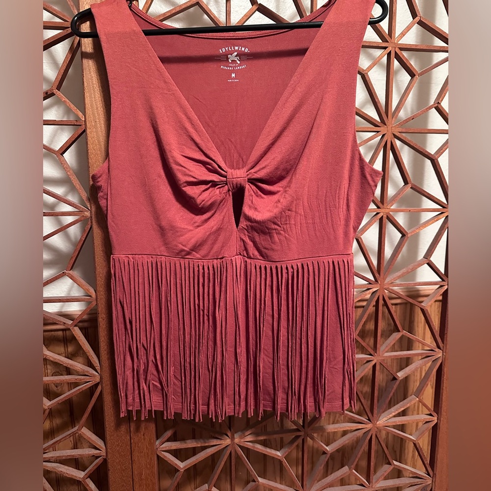 Rust western tank top with fringe and front knot